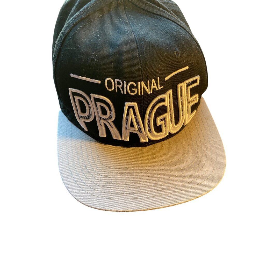 Original Prague Embroidered Snapback Hat Black & Gray Cotton Adjustable